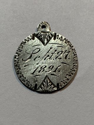 Vintage Victorian Antique Sterling Silver 1891 Love Token Pendant Charm