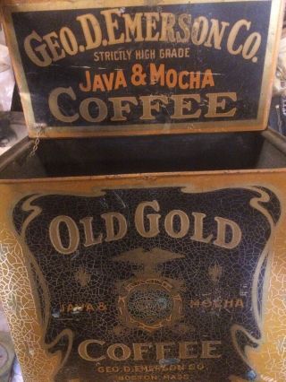 Rare Antique Country Store Old Gold Coffee Bin Tin Advertising Display Java