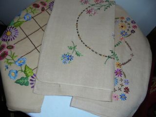 4 Vintage Embroidered Cushion Covers 2 Single And 1 Pair