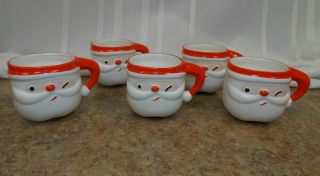 Early Vintage 1960s Rare Napco Winking Santa Hot Cocoa Mugs 5 Ttl