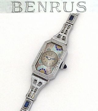 Rare Vintage 1920s Art Deco Benrus Multicolor Cloisonne Enamel Ladies Wristwatch