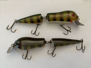 2 Fat Head Wood Jointed Musky Muskie Vintage Fishing Lure Bait Tackle Rare