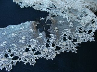 Antique Embroidered Tulle Net Shabby Cotton Lace Trim Doll Dress Black Appliques