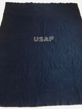 Vintage Rare Usaf Wool Blanket Navy Blue Vietnam 78”x61”