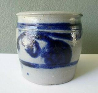 Antique German Stoneware Pottery Cobalt Decorated Crock Jar