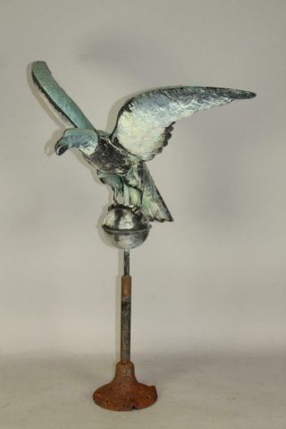 A Very Rare 19th C Copper Full Body Eagle Weathervane In Great Verdigris Surface