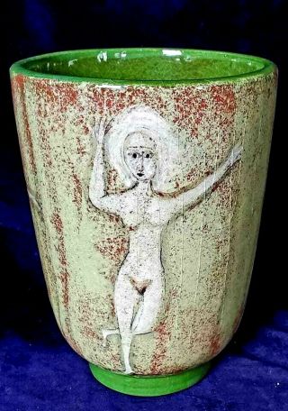 Large Polia Pillin Studio Pottery Vase Rare W Fully Nude Women