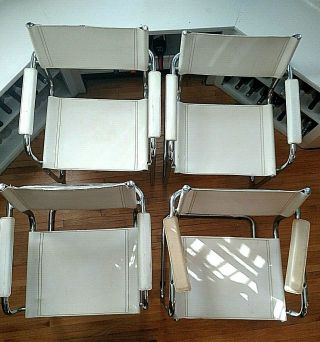 Rare Set (4) Mid Century Modern White Leather/Chrome Cantilever Side Arm Chairs 3