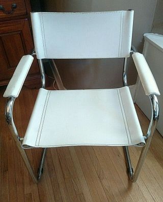 Rare Set (4) Mid Century Modern White Leather/Chrome Cantilever Side Arm Chairs 6