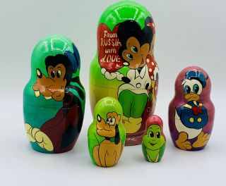 Vintage Disney " From Russia With Love " 5pc Singed Russian Nesting Dolls Rare