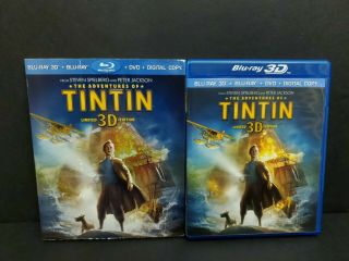 The Adventures Of Tintin 3d (3d,  Blu - Ray,  Dvd) W/ Rare Slipcover.  Spielberg