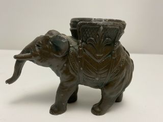 Antique Bronze Brass Small Elephant Planter Candle Holder Incense Burner Patina
