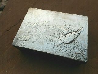 Antique Japanese Meiji Period Solid Silver Covered Lid Bird Design Wooden Box