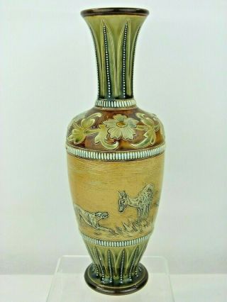 A Rare Doulton Lambeth Hunting Dog Vase By Hannah Barlow & Frank Butler