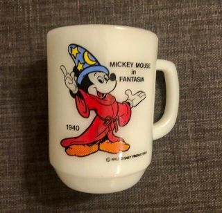 Disney Mickey Mouse Fantasia Anchor Hocking Cup Mug Rare Vintage Fire King Like