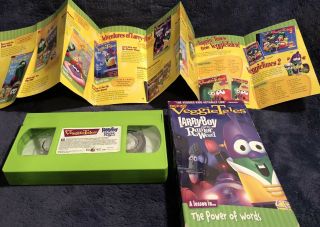 Veggie Tales Larry Boy And The Rumor Weed Vhs W/ Rare Massive Paper Insert