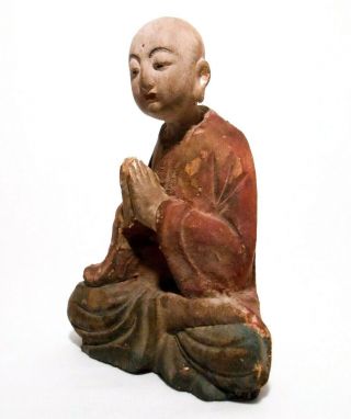 Rare Early - Mid 19th C Asian Antique Hand Carved/painted Buddhist Monk Meditating