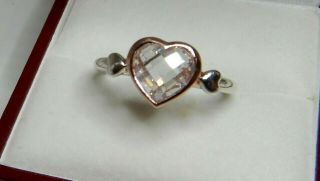 Vintage Gold & Sterling Silver Heart Ring - Faceted Crystal Set - 925 Sn534