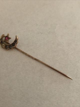 Antique Crescent Moon & Star Stick Pin