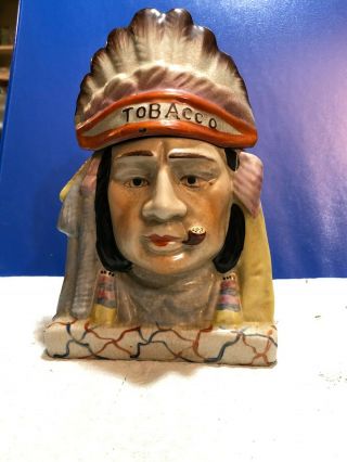 Vintage Early Antique Indian Head Tobacco Jar Ceramic,  Very Old,  Rare