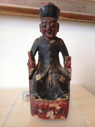 Fine 19th Century Antique Chinese Carved Temple Figure With Hidden Scripture.