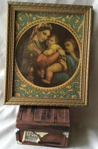 Vintage Italian Florentine Styled Gold Gilt Madonna Child Wooden Art Plaque