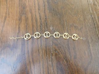 Chanel Vtg Coco Mark Cc Circle Logo Bracelet Gold Tone Authentic Rare Htf 1983