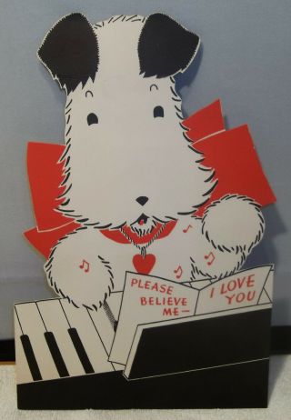 Large 12 " Antique Art Deco Diecut Scotty Dog Easel Back Valentine Card