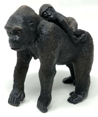 Schleich Female Gorilla Baby On Back Silverback Ape Animal Figure African Rare