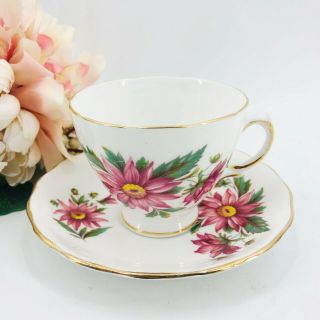Vintage Royal Vale Bone China England Teacup And Saucer Pink Flowers