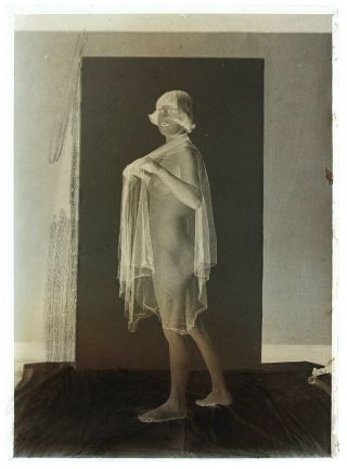 Rare Vintage 1920s Nude With Scarf,  Glass Negative,  6 1/2 " X 4 3/5 "