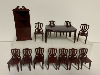 Vtg Mid Century Plastic Doll House Furniture Dining Room Maroon Brown Swirl 3