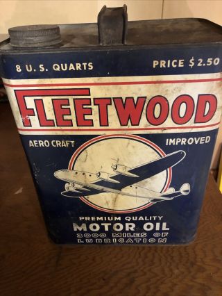 Rare Vintage Fleetwood Aero Craft 2 - Gallon Motor Oil Can - Piece