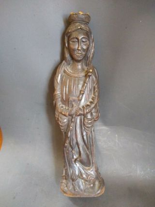 Antique Religious Folk Art Mary Jesus Hand Carved Wood Sculpture Statue Santos.