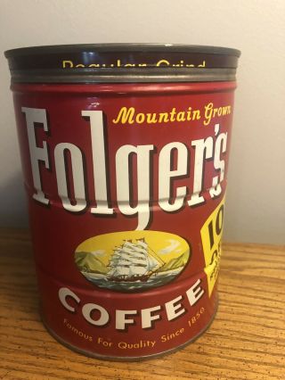 Vintage 1959 Folgers Coffee Can W/ Nautical Ship Logo W/ Lid Rare