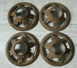 Set Of 4 Old Cast Iron Acanthus Floral Electric Light Fixture Covers Parts