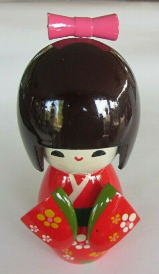 Vintage Japanese Kokeshi Girl Doll Hand Carved & Painted Wood Figurine
