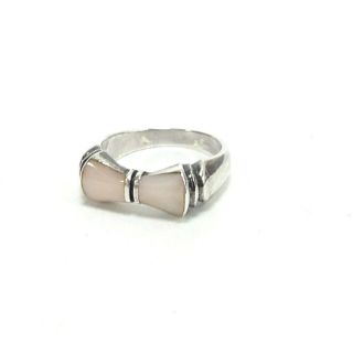 Vintage 925 Sterling Silver Very Light Pink Coral Bowtie Shaped Ring Size 5 2