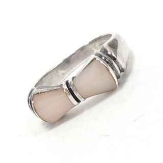 Vintage 925 Sterling Silver Very Light Pink Coral Bowtie Shaped Ring Size 5 3