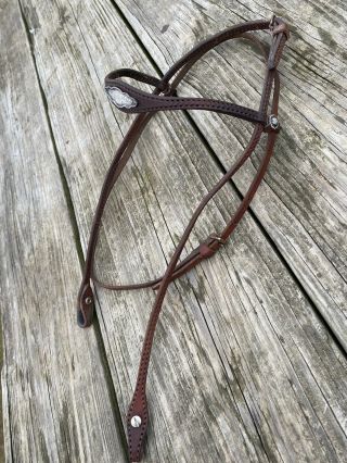 Used/vintage Circle Y Brown Leather Western Arabian Brow Band Headstall W/silver