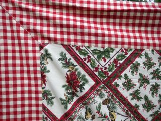 Rare April Cornell Holiday Christmas Chickadee/gingham Tablecloth Napkins 60x115