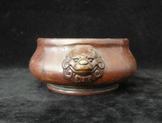 Old Chinese Bronze " Foodog " Heads Handles Incense Burner " Xuande " Marked Censer