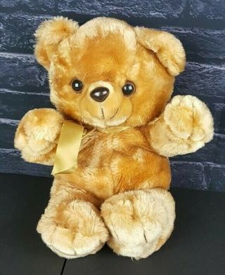 Cuddle Wit Plush Brown Teddy Bear Gold Ribbon 14 " Vintage Stuffed Animal A36