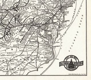 1936 Antique Baltimore & Ohio Railroad Map B & O Railway Map 7739
