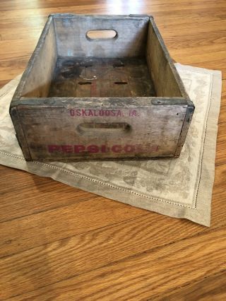 Rare Vintage Pepsi Cola Wood Soda Pop Crate Oskaloosa,  IA,  wood patina Heavy 2