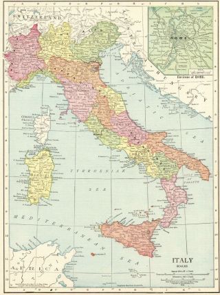 1914 Antique Map Of Italy Vintage Italy Map Wall Art Atlas Map 8103