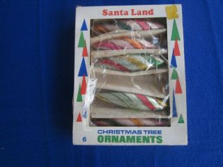 Vintage 5 Santa Land Tear Drop Balls Icicle Glass Ornaments 6 Inches