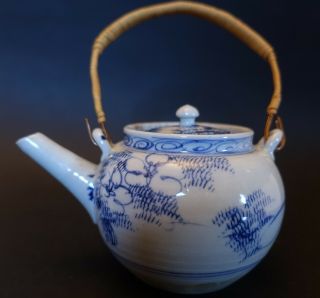 Gnp54 Antique Japanese Arita Blue And White Hand Painted Teapot,  Small