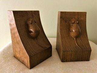 Collectable Rare Vintage Robert Thompson Mouseman Hand Carved Book Ends