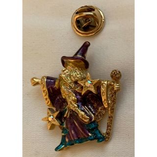Rare Kirks Folly Wizard Merlin Push Pin Lapel Gold Tone Purple Enamel & Crystal